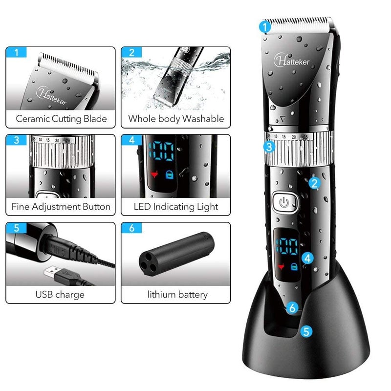 Hatteker Kingbox Professional Clipper Cordless Clippers Hair Trimmer Beard Shaver Electric Haircut Kit Ceramic Blade Waterproof Rechargeable Battery Led Display For Men And Family Use | Black - Image 2