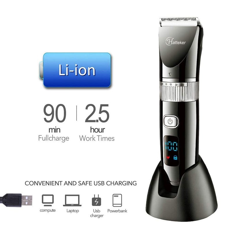 Hatteker Kingbox Professional Clipper Cordless Clippers Hair Trimmer Beard Shaver Electric Haircut Kit Ceramic Blade Waterproof Rechargeable Battery Led Display For Men And Family Use | Black - Image 4