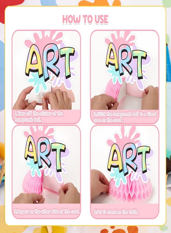 Funmemoir 8pcs Art Birthday Honeycomb Centerpiece, Art Paint Party Decorations Honeycombs Table Decor Painting Table Toppers for Art Painting Themed Birthday Party Baby Shower Girls Decoration - Image 5