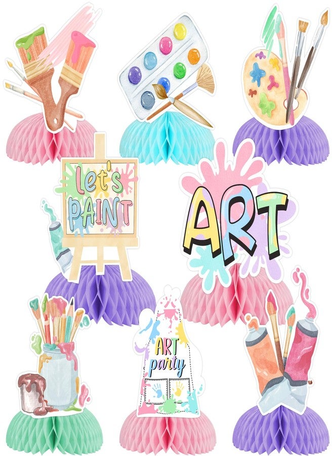 Funmemoir 8pcs Art Birthday Honeycomb Centerpiece, Art Paint Party Decorations Honeycombs Table Decor Painting Table Toppers for Art Painting Themed Birthday Party Baby Shower Girls Decoration - Image 1