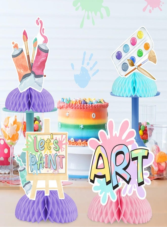 Funmemoir 8pcs Art Birthday Honeycomb Centerpiece, Art Paint Party Decorations Honeycombs Table Decor Painting Table Toppers for Art Painting Themed Birthday Party Baby Shower Girls Decoration - Image 3
