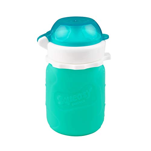 Squeasy Snacker Aqua 3.5 oz Squeasy Snacker Spill Proof Silicone Reusable Food Pouch - for Both Soft Foods and Liquids - Water, Apple Sauce, Yogurt, Smoothies, Baby Food - Dishwasher Safe - Image 3