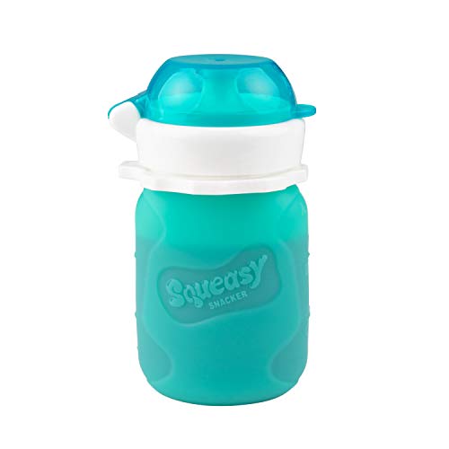 Squeasy Snacker Aqua 3.5 oz Squeasy Snacker Spill Proof Silicone Reusable Food Pouch - for Both Soft Foods and Liquids - Water, Apple Sauce, Yogurt, Smoothies, Baby Food - Dishwasher Safe - Image 1