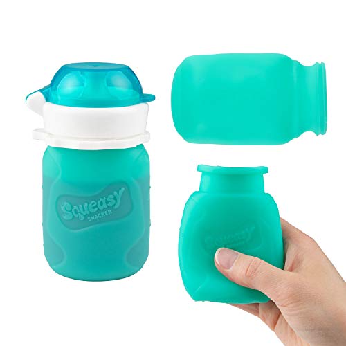 Squeasy Snacker Aqua 3.5 oz Squeasy Snacker Spill Proof Silicone Reusable Food Pouch - for Both Soft Foods and Liquids - Water, Apple Sauce, Yogurt, Smoothies, Baby Food - Dishwasher Safe - Image 2
