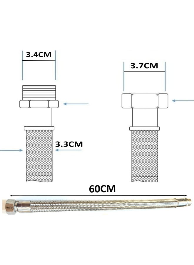melfi Melfi 1 Inch Male And Female Corrugated Electrical Proof Pipe Braided Stainless Steel Flexible Conduit Metal Hose (60 Cm Female 1 Inch X Male 1 Inch)  - Image 2
