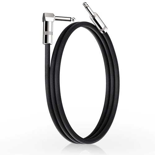GOGHOST Short Guitar Cable 3.3ft, Amp Chord Electric Guitar Aux Amp Cord Braided, TS 1/4 Quarter Inch Straight to Right Angle Bass Instrument Cable Pro Audio (Black, 1Pack) - Image 1
