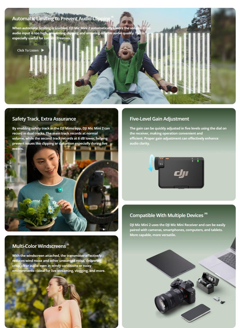 DJI Mic Mini 2 Mobile Version (1 TX + 1 Mobile RX + Charging Case) | Wireless Lavalier Microphone for iPhone & Android | Plug & Play, 24H Battery, 2-Stage Noise Cancelling, 3 Voice Tone Presets | Solo Vlog Mic - Image 5