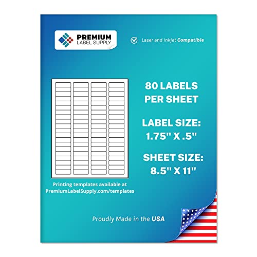 Premium Label Supply White Sticker Return Address Labels – 1.75" x .5" – Laser/Inkjet Compatible – (80 per Sheet), 100 Sheets – 8000 Total Adhesive Labels - Image 1
