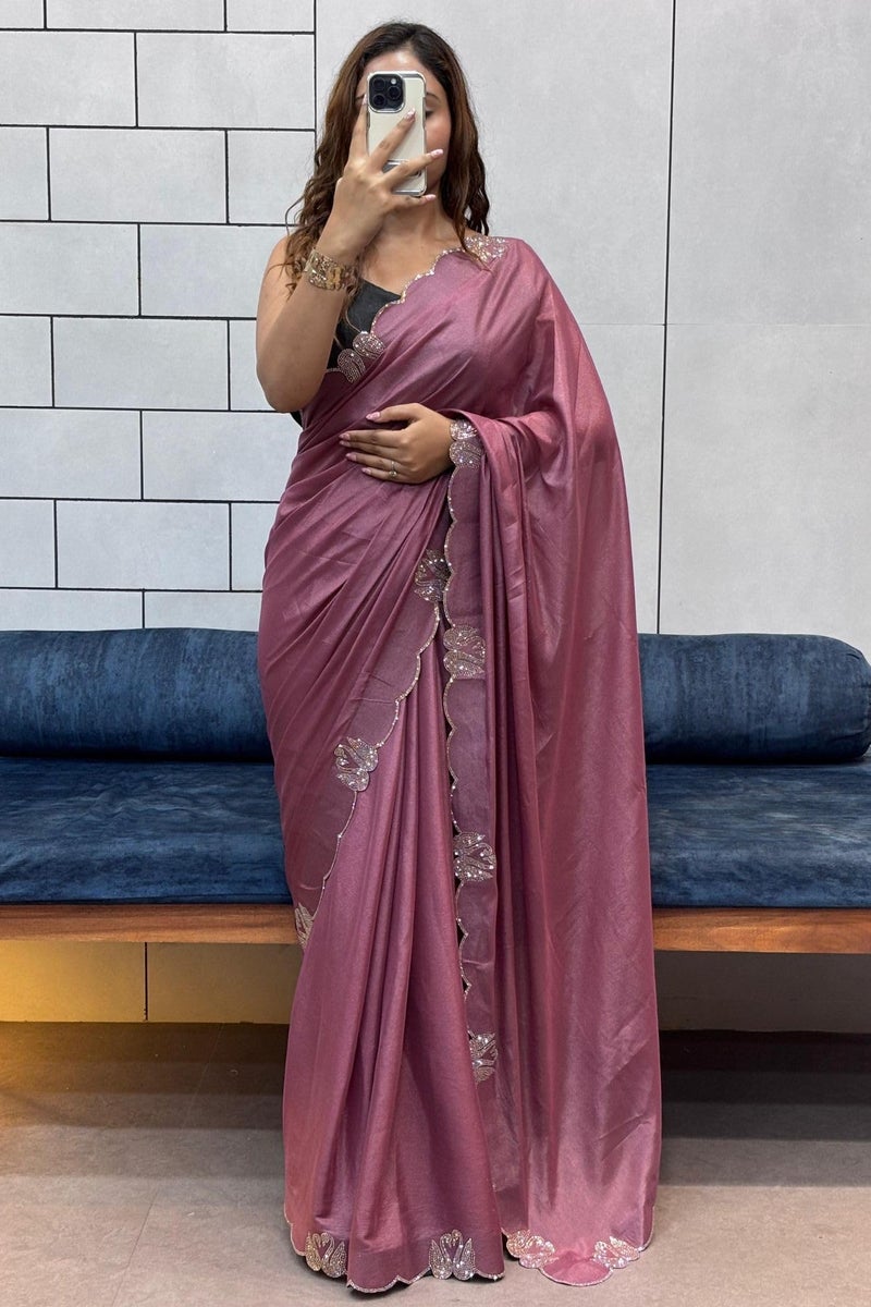 SGF11 Women's Tissue Soft Silk Saree With Unstitched Blouse Piece (Pink) - Image 2