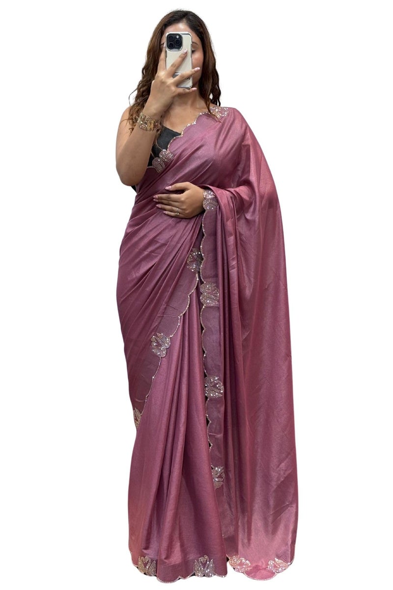SGF11 Women's Tissue Soft Silk Saree With Unstitched Blouse Piece (Pink) - Image 1