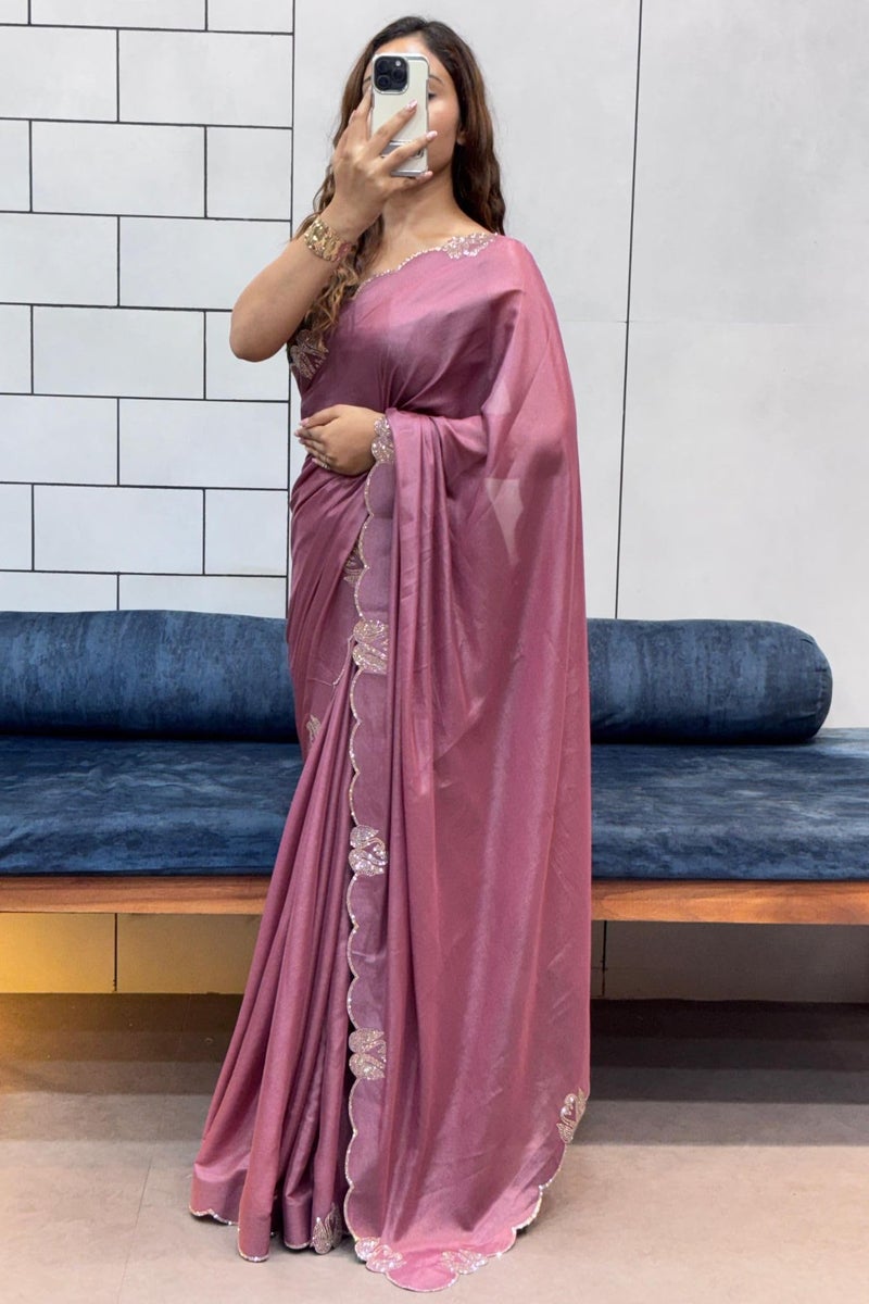 SGF11 Women's Tissue Soft Silk Saree With Unstitched Blouse Piece (Pink) - Image 4