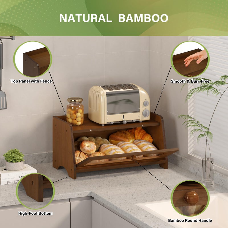 JANSNIMEN Vintage Bread Box for Kitchen Countertop, Large Bread Container Storage, Wooden Farmhouse Bread Box with Window Bread Holder (Brown) - Image 4
