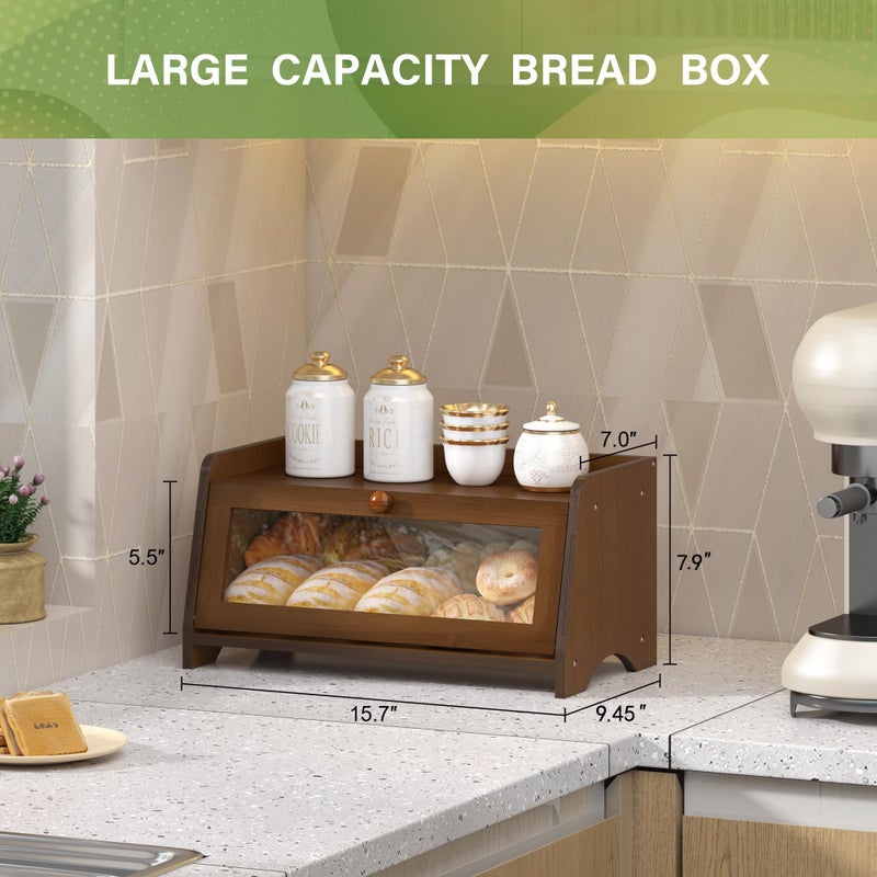 JANSNIMEN Vintage Bread Box for Kitchen Countertop, Large Bread Container Storage, Wooden Farmhouse Bread Box with Window Bread Holder (Brown) - Image 2