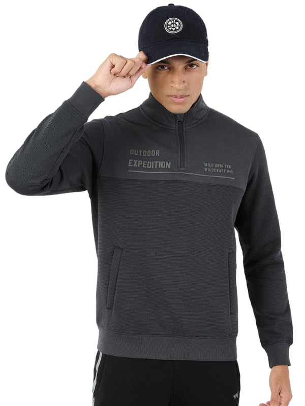 Wildcraft Men Cotton Blend Sweat Shirt | Sweatshirt for Mens | Regular Fit | (Black, M) - Image 1