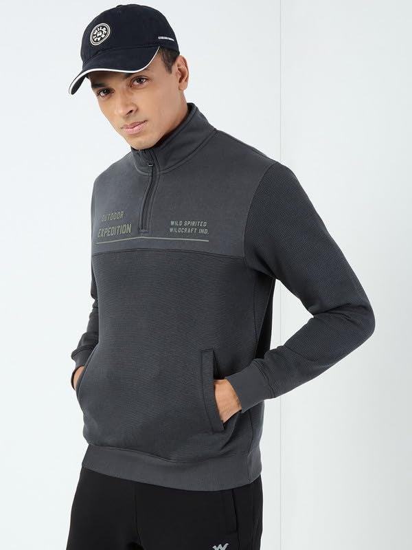 Wildcraft Men Cotton Blend Sweat Shirt | Sweatshirt for Mens | Regular Fit | (Black, M) - Image 3