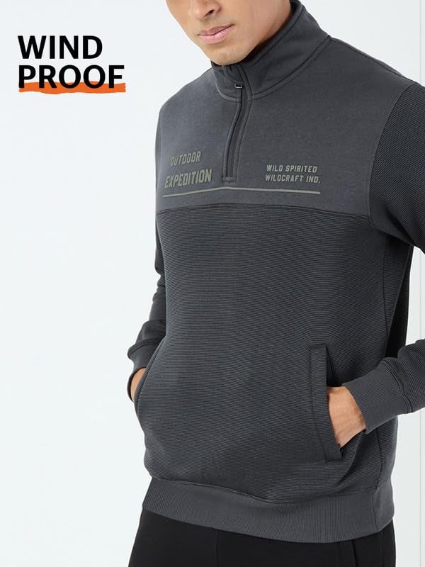 Wildcraft Men Cotton Blend Sweat Shirt | Sweatshirt for Mens | Regular Fit | (Black, M) - Image 2