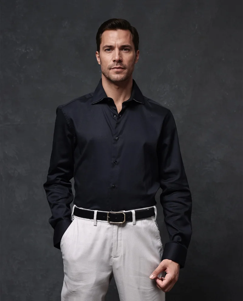 Rare Rabbit Rare Rabbit Men's Dario Black Cotton Fabric Full Sleeves Solid Shirt