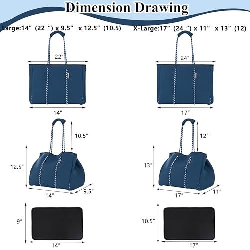 QOGiR Neoprene Multipurpose Beach Bag Tote with Inner Zipper Pocket (Blue, Large) - Image 5