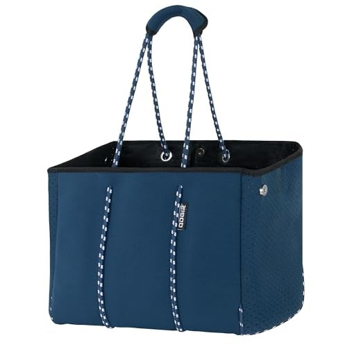 QOGiR Neoprene Multipurpose Beach Bag Tote with Inner Zipper Pocket (Blue, Large) - Image 1