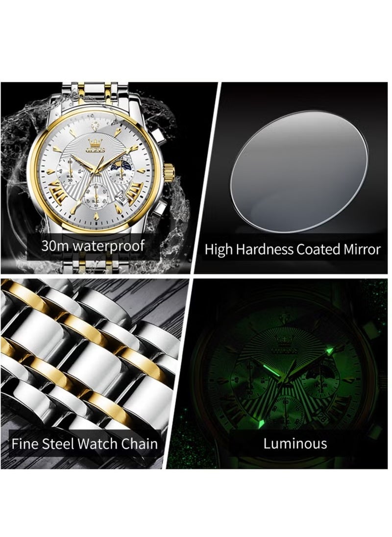 OLEVS - Watches for Men Stainless Steel Quartz Water Resistant Watch 41mm 2892 - Image 1