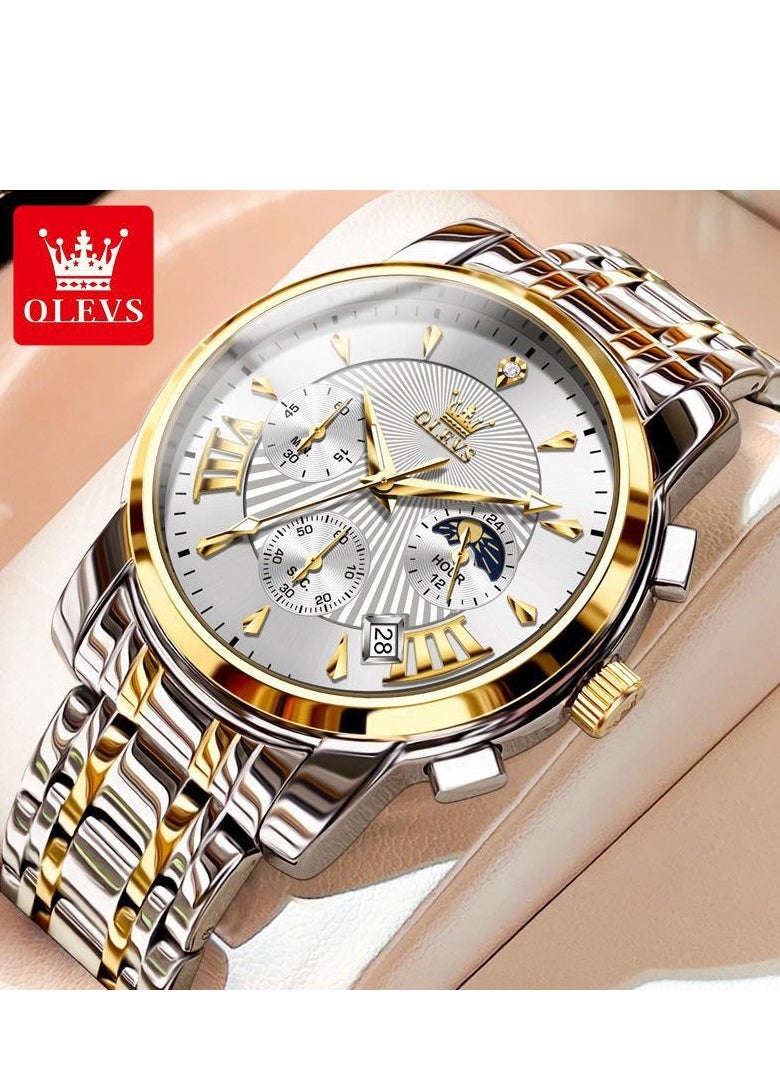 OLEVS - Watches for Men Stainless Steel Quartz Water Resistant Watch 41mm 2892 - Image 1