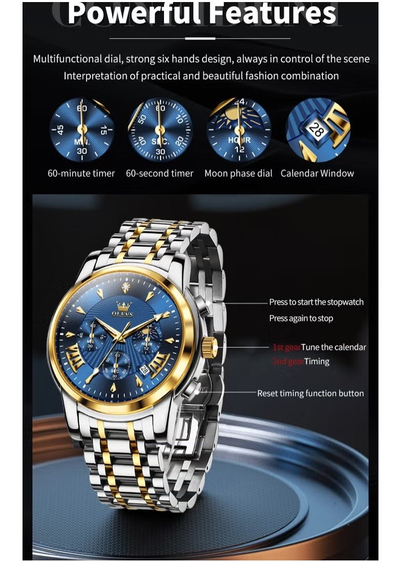 OLEVS - Watches for Men Stainless Steel Quartz Water Resistant Watch 41mm 2892 - Image 1