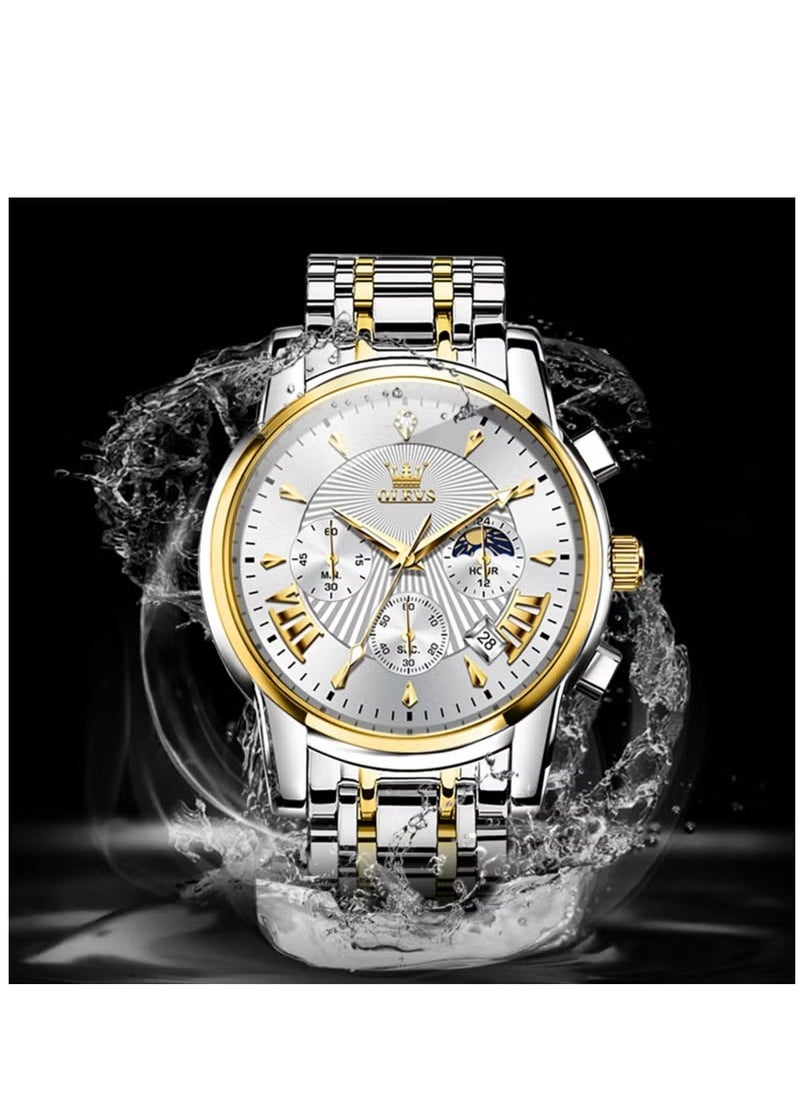 OLEVS - Watches for Men Stainless Steel Quartz Water Resistant Watch 41mm 2892 - Image 1