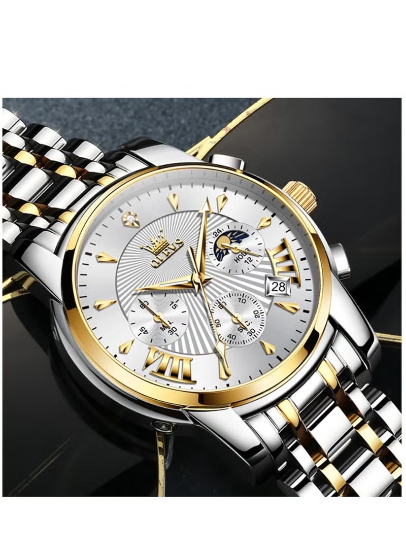 OLEVS - Watches for Men Stainless Steel Quartz Water Resistant Watch 41mm 2892 - Image 1