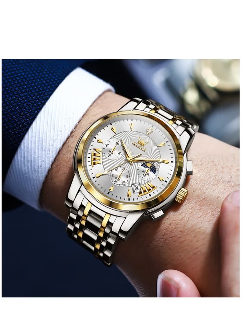 OLEVS - Watches for Men Stainless Steel Quartz Water Resistant Watch 41mm 2892 - Image 1
