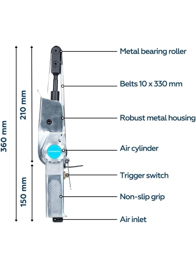 NORDBERG Air Belt Sander Pneumatic  Np4155 10 * 330Mm, 1/4", 16 000 Rpm, Polisher, Rust Removal, Right Angle Sanding Tool, Home Improvement, Woodworking Tools, Heavy Duty, With 3Pc Sanding Belts  - Image 2