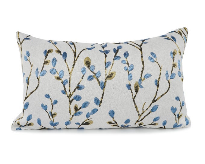 CLASSICAL EMBROIDERY JACQUARD BLUE SQUARE DECORATIVE THROW PILLOW CASE CUSHION COVER12X20 INCH