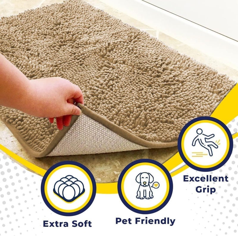 Muddy MatÂ® 4-Piece Beige Medium 30"X19" AS-SEEN-ON-TV Highly Absorbent Microfiber Door Mat, Bath Mat and Pet Rug, Non slip Thick Washable, Soft Chenille for Kitchen Bathroom Bedroom Indoor and Outdoor - Image 2