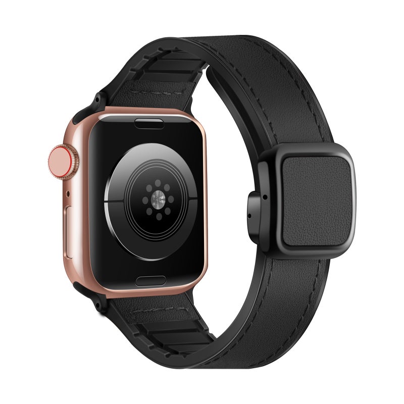 إيروريكس لساعة Apple Watch Series 7 مقاس 41 مم، سوار ساعة من السيليكون القابل للطي والمشبك المغناطيسي المربع (أسود) - Image 1