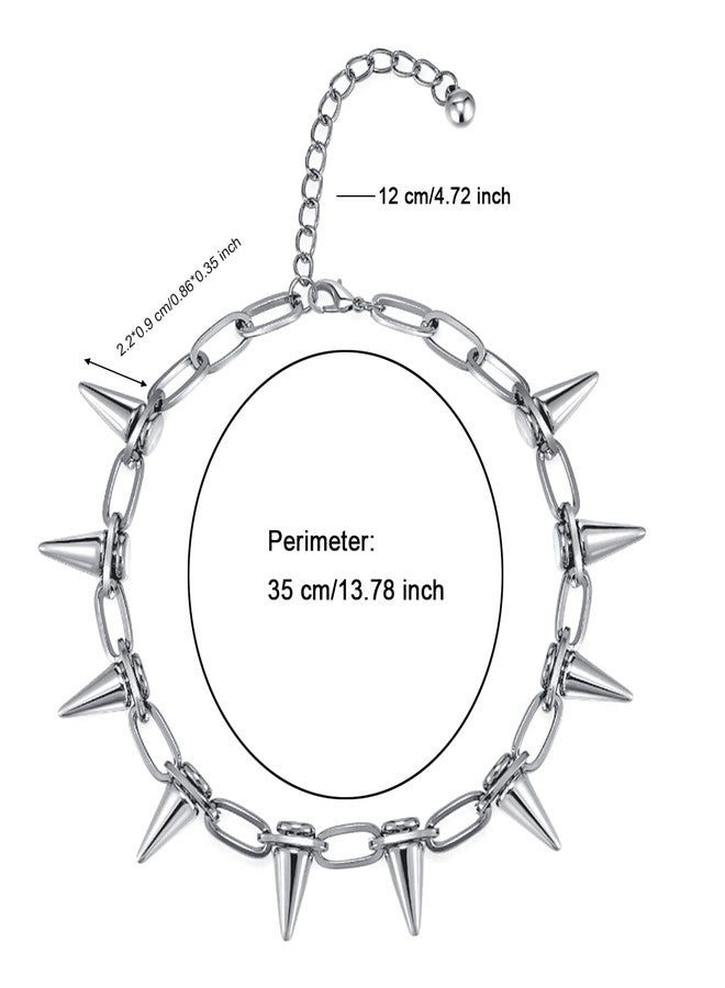 Reaowazo Spike Chokers for Women Choker Goth Necklaces Mens Chain Choker Collar Punk Streetwear Handmade Adjustable Vintage Rivet Jewelry Silver - Image 5