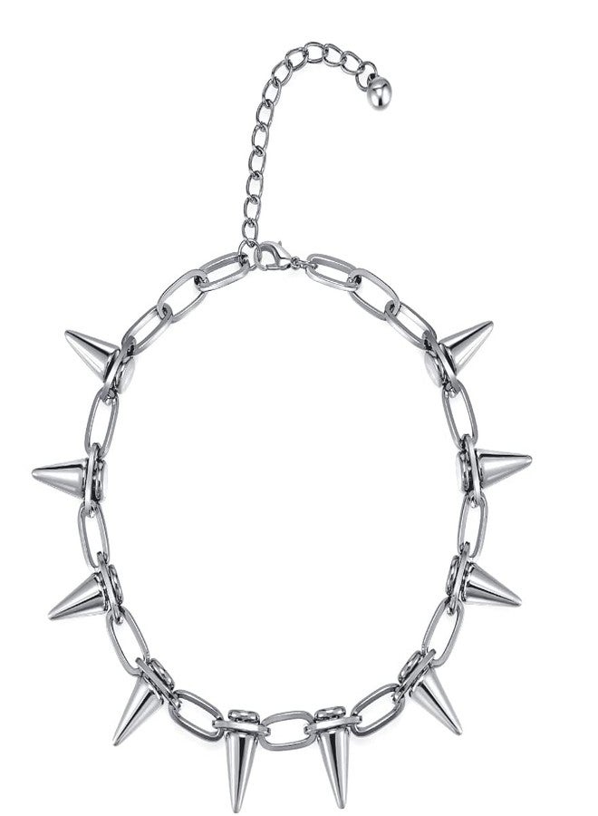 Reaowazo Spike Chokers for Women Choker Goth Necklaces Mens Chain Choker Collar Punk Streetwear Handmade Adjustable Vintage Rivet Jewelry Silver - Image 1