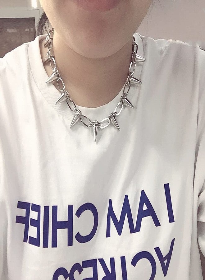 Reaowazo Spike Chokers for Women Choker Goth Necklaces Mens Chain Choker Collar Punk Streetwear Handmade Adjustable Vintage Rivet Jewelry Silver - Image 4