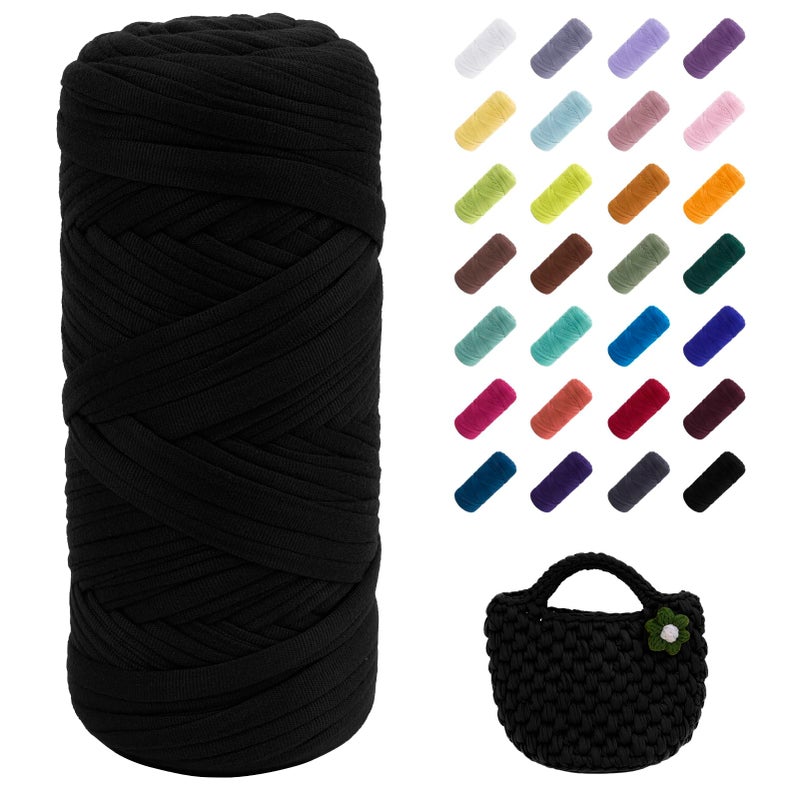 Uiopa TShirt Yarn 200g196ft Elastic Fabric Cloth Knitting T Shirt Yarn Black Thick Crochet Fabric Ribbon for Crocheting BagsBasketsRugs Home Decor DIY Crafts