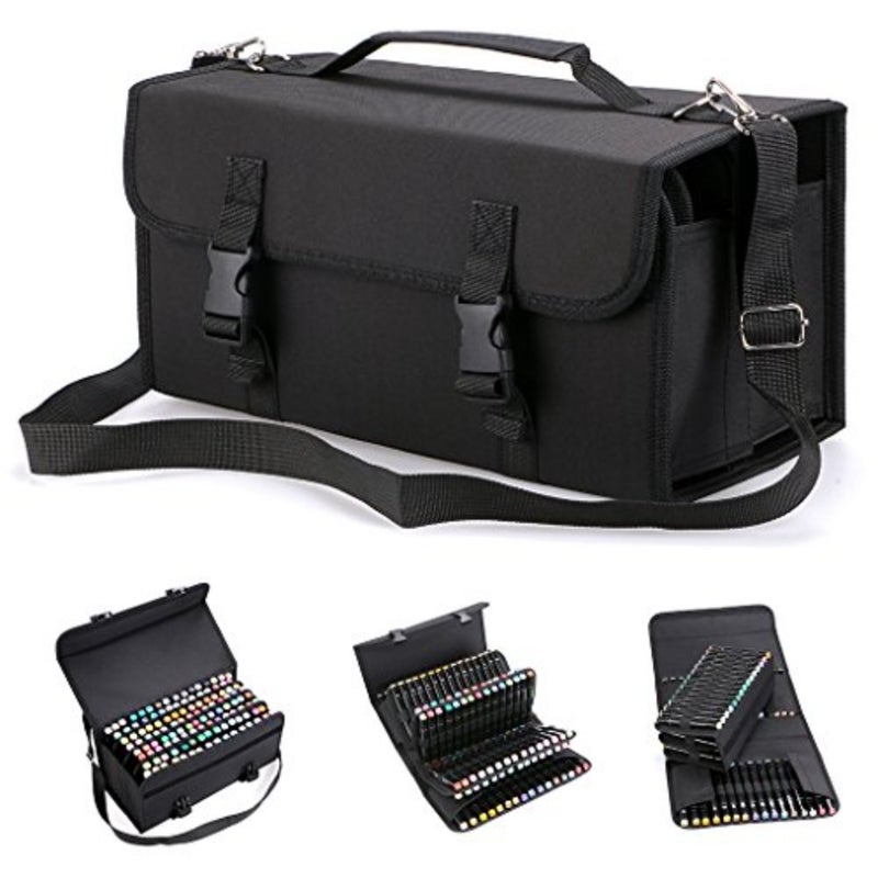 New 120 Slots Marker Case Lipstick Organizer-Canvas Markers Holder for for Primascolor Markers and Sketch Markers Black - Image 1
