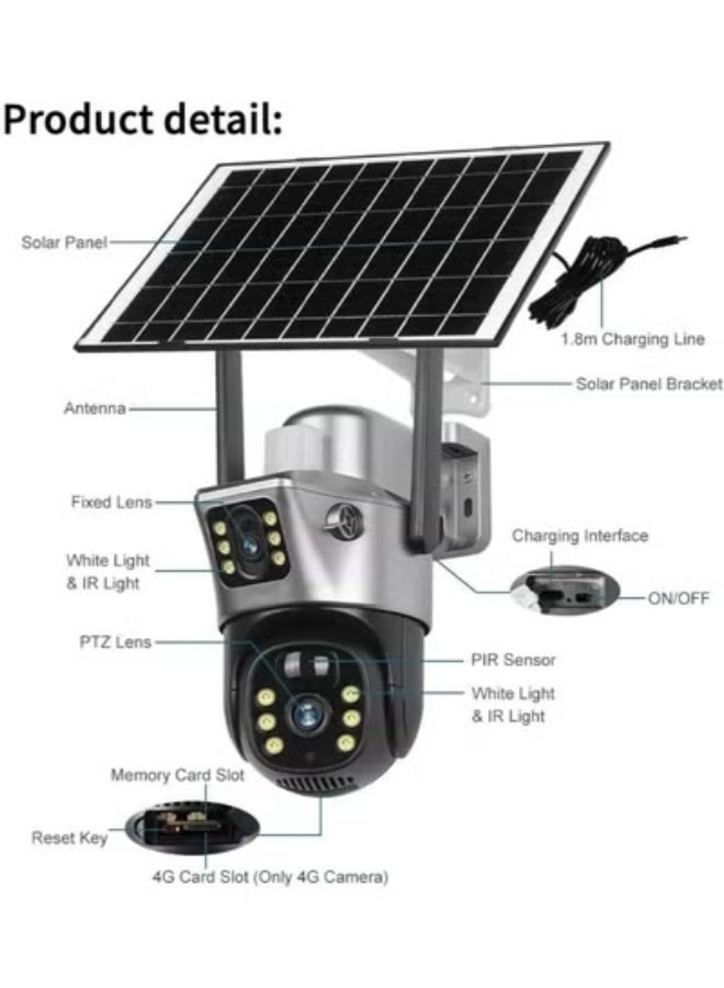 JAJEEK Dual-Lens Solar Security Camera with 4G Wireless Connectivity, Pan-Tilt Control, AI Auto Tracking, Full-Color Night Vision, Motion Detection Alerts & IP66 Waterproof Design – Outdoor Surveillance (Black) - Image 2