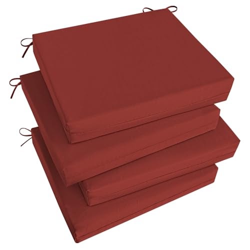 Basic Beyond Outdoor Chair Cushions Set of 4 Square Corner Outdoor Cushions for Patio Furniture Water Resistant Patio Chair Cushions with 2 Ties 185x16x3 Brick Red - Image 1