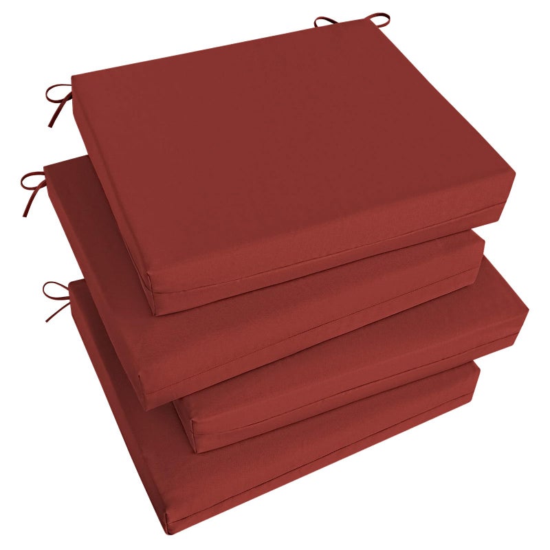Basic Beyond Outdoor Chair Cushions Set of 4 Square Corner Outdoor Cushions for Patio Furniture Water Resistant Patio Chair Cushions with 2 Ties 185x16x3 Brick Red - Image 2