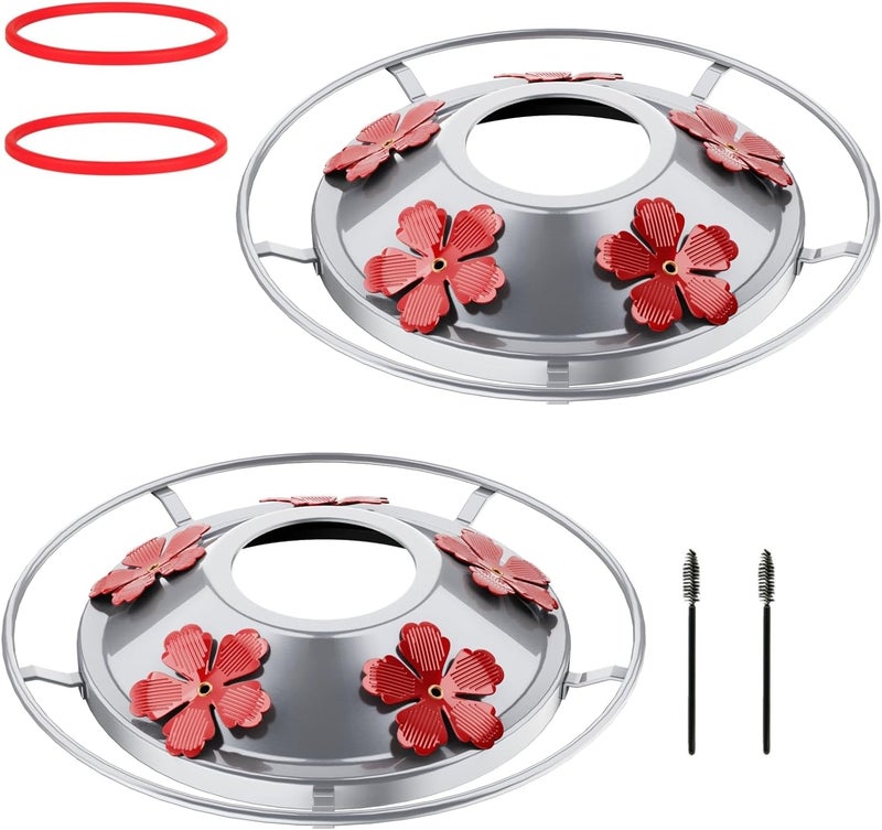 WOSIBO 2 Pack Hummingbird Feeder Bottom Base Large Metal Covers with 2Pcs Seal Rings and Brushes Hummingbird Feeder Accessories Replacement Part No Nectar Base Compatible with Glass Bottle Base (2, Siliver) - Image 1