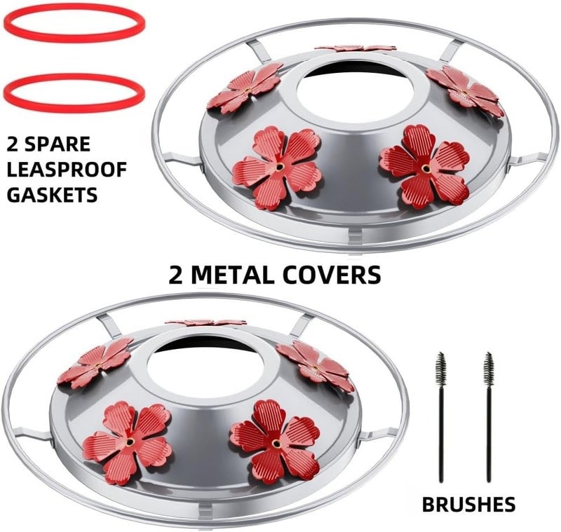 WOSIBO 2 Pack Hummingbird Feeder Bottom Base Large Metal Covers with 2Pcs Seal Rings and Brushes Hummingbird Feeder Accessories Replacement Part No Nectar Base Compatible with Glass Bottle Base (2, Siliver) - Image 2