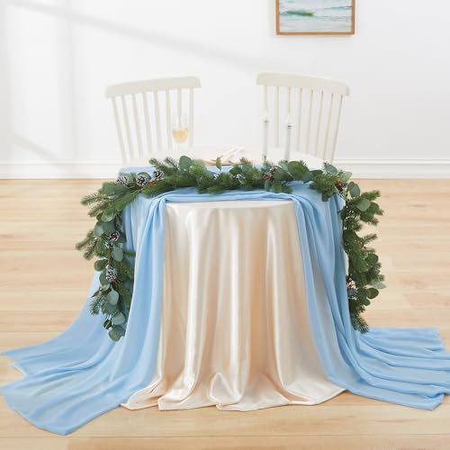 MaiMaiSuan 60" Wide Chiffon Fabric Sky Blue Decorations Chiffon Fabric, Soft Sheer Fabric with Drape for Wedding Arch Draping Fabric,Bridal Wedding Dress Sewing DIY,5 Yard - Image 5