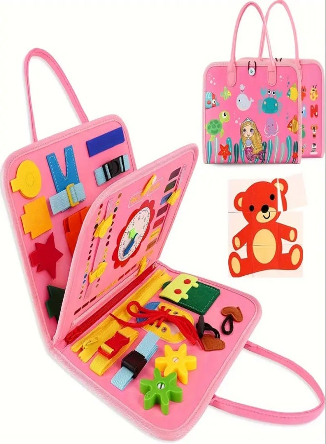 25-IN-1 Busy Board: Montessori Toy For 1-4 Year Old Toddlers - Develop Fine Motor Skills & Sensory Development - Perfect Travel Toy For Planes & Cars - Great Christmas And Halloween Gift For Kids!