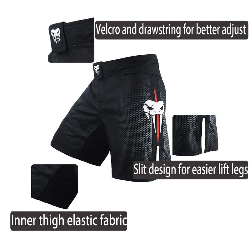 SOTF Boxing Shorts for Men Training Fight Shorts Men MMA BJJ Shorts No Gi with Pocket Black XXL Waist 38.5-40 inch - Image 3