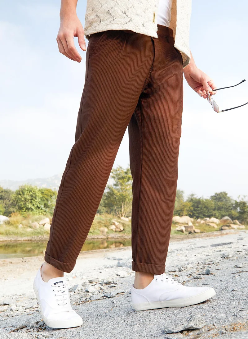 كامبوس سوترا بنطلون رجالي كوردروي بني موكا بقصة ضيقة