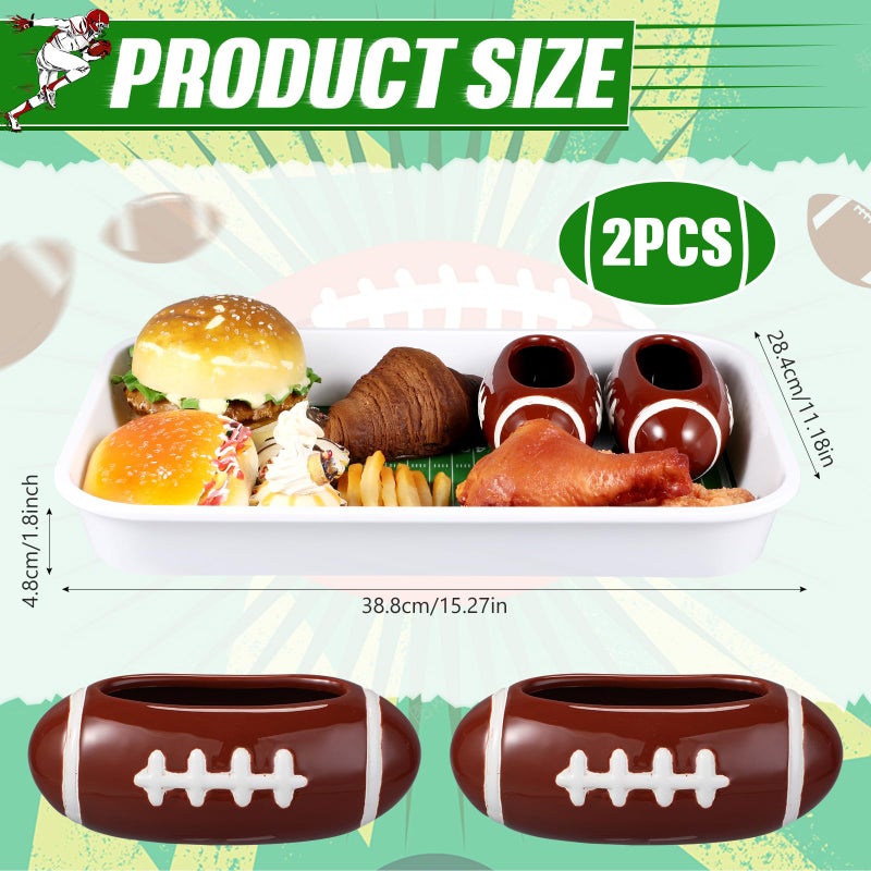 Vesici 4 Pcs Football Stadium Chip and Dip Sports Serving Set with 2 Ceramic Bowls and 2 Melamine Trays for Football Tailgate Decorations - Image 3