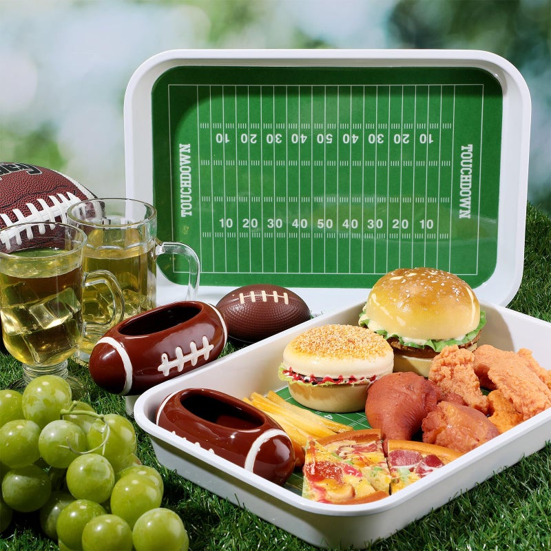 Vesici 4 Pcs Football Stadium Chip and Dip Sports Serving Set with 2 Ceramic Bowls and 2 Melamine Trays for Football Tailgate Decorations - Image 2