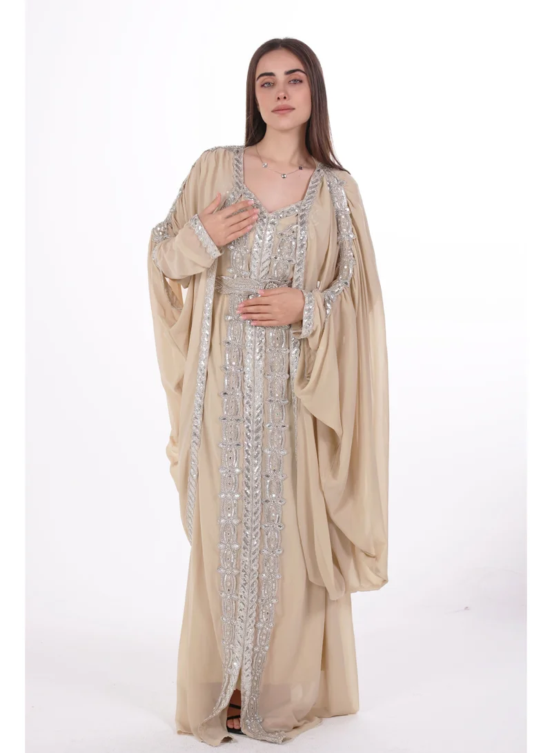 emboidered chiffon kaftan dress